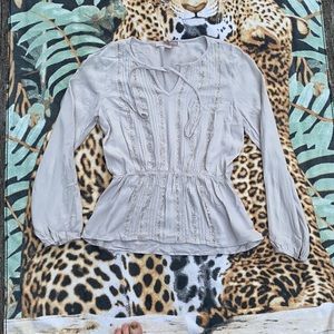 Elastic waist lace detail peasant blouse